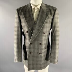 VALENTINO Size 38 Grey Black Glen Check Virgin Wool Peak Lapel Sport Coat